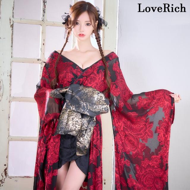 LoveRich ラブリッチ 【高級ライン】【3カラー/2点セット】花柄シフォン レース ミニスカート ロング 豪華 花魁 着物 ドレス コスプレ イベント [1349]_4