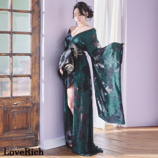 LoveRich ラブリッチ 【高級ライン】【3カラー/2点セット】花柄シフォン レース ミニスカート ロング 豪華 花魁 着物 ドレス コスプレ イベント [1349]_14