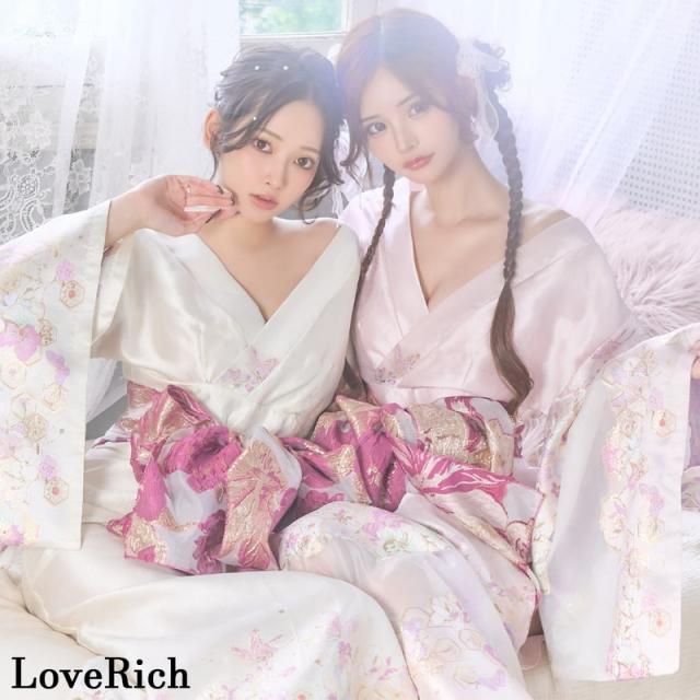 ラブリッチ　love rich 【高級ライン】 花魁 着物 ドレス 高級ライン】【4カラー/3点セット】小花柄 スリット オフショル