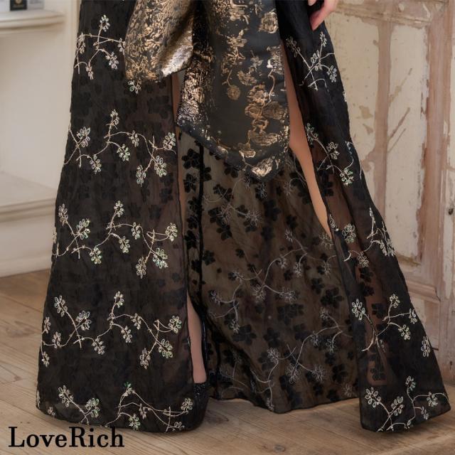 LoveRich ラブリッチ 【高級ライン】【2カラー/2点セット】ワンショル アシンメトリー 花柄 レース ロングinミニスカート 豪華 帯 花魁 着物 ドレス [1364]_12