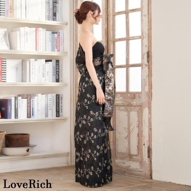 LoveRich ラブリッチ 【高級ライン】【2カラー/2点セット】ワンショル アシンメトリー 花柄 レース ロングinミニスカート 豪華 帯 花魁 着物 ドレス [1364]_13