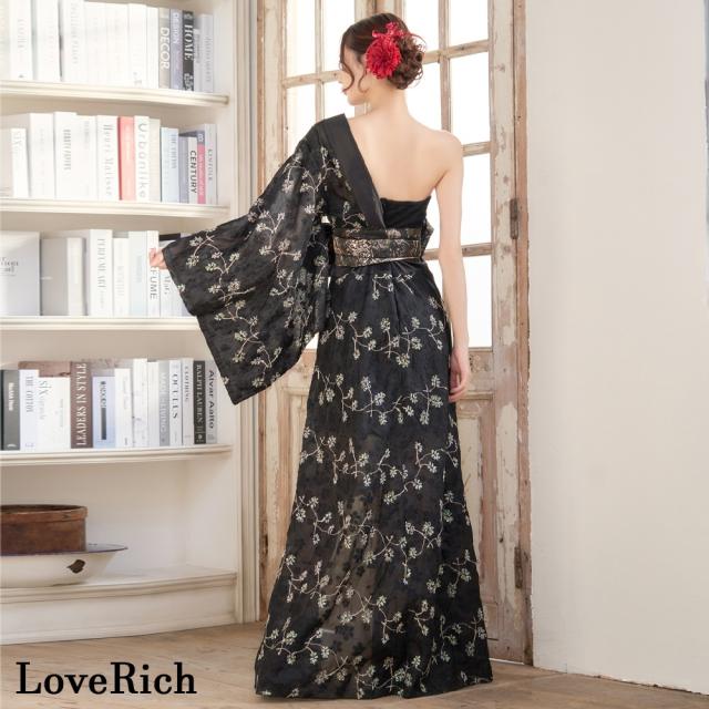 LoveRich ラブリッチ 【高級ライン】【2カラー/2点セット】ワンショル アシンメトリー 花柄 レース ロングinミニスカート 豪華 帯 花魁 着物 ドレス [1364]_14