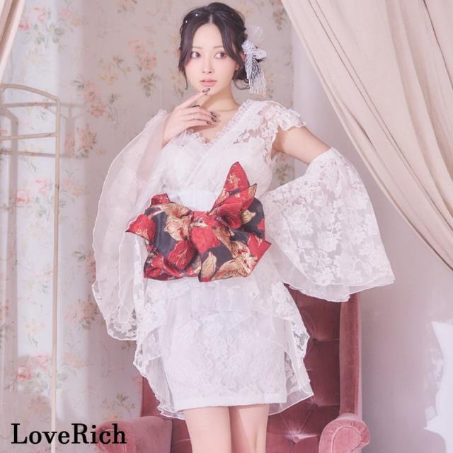 LoveRich ラブリッチ 【高級ライン】【2カラー/3点セット】花柄レース フレアスリーブ ミニスカート ロング 豪華 花魁 着物 ドレス コスプレ イベント [1366]_1