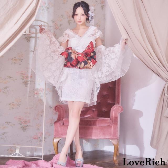 LoveRich ラブリッチ 【高級ライン】【2カラー/3点セット】花柄レース フレアスリーブ ミニスカート ロング 豪華 花魁 着物 ドレス コスプレ イベント [1366]_2