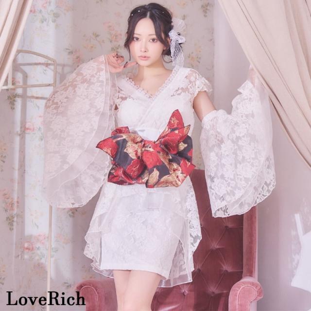LoveRich ラブリッチ 【高級ライン】【2カラー/3点セット】花柄レース フレアスリーブ ミニスカート ロング 豪華 花魁 着物 ドレス コスプレ イベント [1366]_3