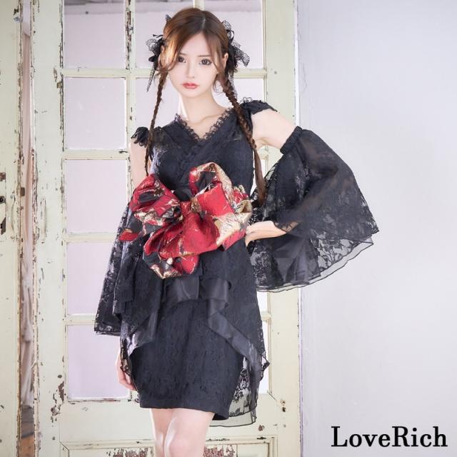 LoveRich ラブリッチ 【高級ライン】【2カラー/3点セット】花柄レース フレアスリーブ ミニスカート ロング 豪華 花魁 着物 ドレス コスプレ イベント [1366]_7