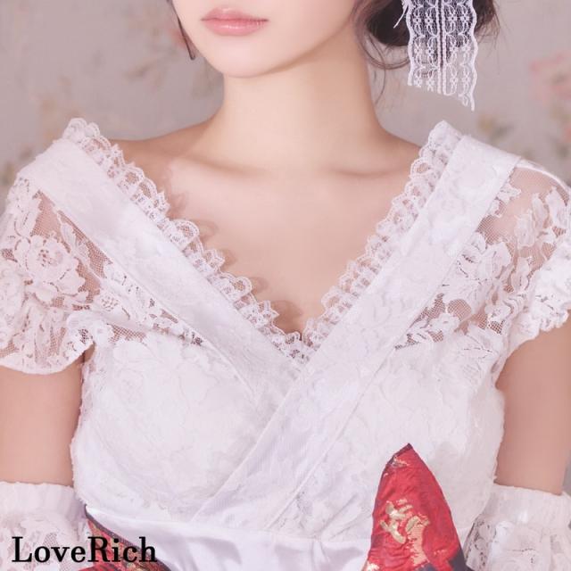 LoveRich ラブリッチ 【高級ライン】【2カラー/3点セット】花柄レース フレアスリーブ ミニスカート ロング 豪華 花魁 着物 ドレス コスプレ イベント [1366]_8