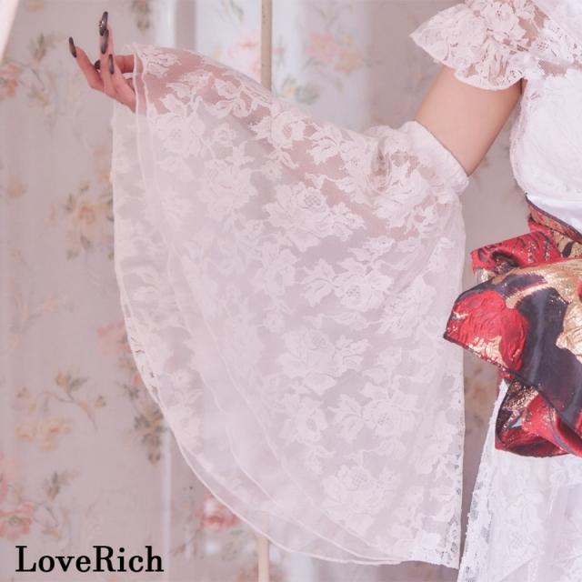 LoveRich ラブリッチ 【高級ライン】【2カラー/3点セット】花柄レース フレアスリーブ ミニスカート ロング 豪華 花魁 着物 ドレス コスプレ イベント [1366]_9