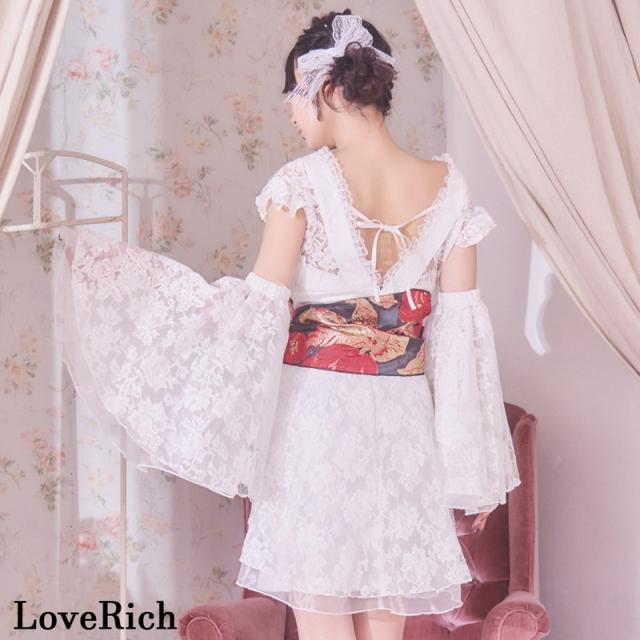 LoveRich ラブリッチ 【高級ライン】【2カラー/3点セット】花柄レース フレアスリーブ ミニスカート ロング 豪華 花魁 着物 ドレス コスプレ イベント [1366]_12