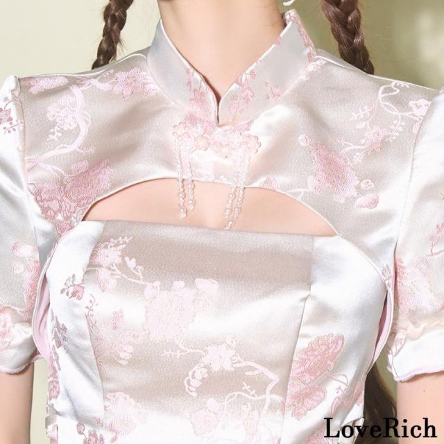 LoveRich ラブリッチ 【SMLサイズ/2カラー】ウエスト編み上げ レースアップ デコルテカット 美胸 谷間魅せ 美脚 チャイナドレス チャイナ服 ミニ コスプレ[1371]_9