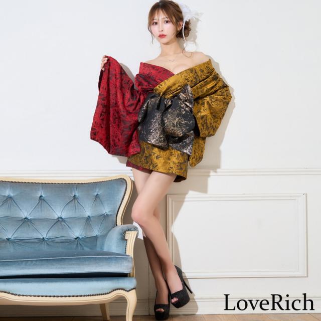 LoveRich ラブリッチ 【2点セット】バイカラー 和柄 オフショル ミニ 豪華 帯 リボン 花魁 着物 ドレス コスプレ イベント ハロウィン [1376]_3