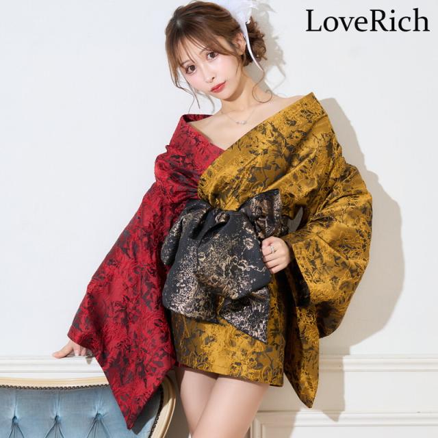 LoveRich ラブリッチ 【2点セット】バイカラー 和柄 オフショル ミニ 豪華 帯 リボン 花魁 着物 ドレス コスプレ イベント ハロウィン [1376]_4