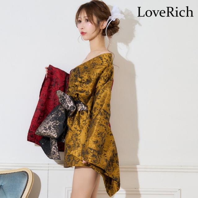 LoveRich ラブリッチ 【2点セット】バイカラー 和柄 オフショル ミニ 豪華 帯 リボン 花魁 着物 ドレス コスプレ イベント ハロウィン [1376]_5