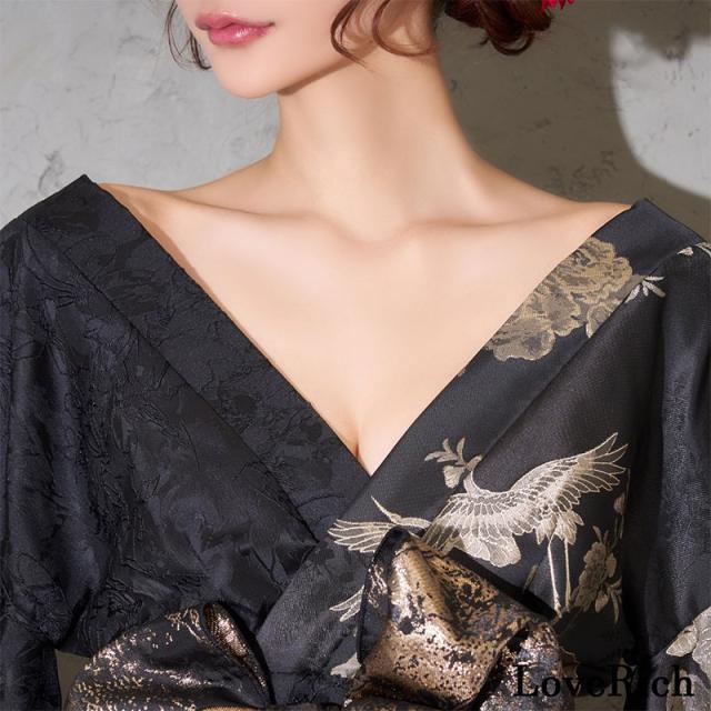 LoveRich ラブリッチ 【2点セット】和柄 鶴柄 花柄アシンメトリー ミニ 豪華 帯 花魁 着物 ドレス コスプレ ハロウィン キャバドレス [1377]_5