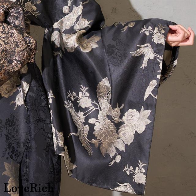 LoveRich ラブリッチ 【2点セット】和柄 鶴柄 花柄アシンメトリー ミニ 豪華 帯 花魁 着物 ドレス コスプレ ハロウィン キャバドレス [1377]_8