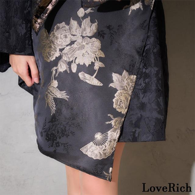 LoveRich ラブリッチ 【2点セット】和柄 鶴柄 花柄アシンメトリー ミニ 豪華 帯 花魁 着物 ドレス コスプレ ハロウィン キャバドレス [1377]_9