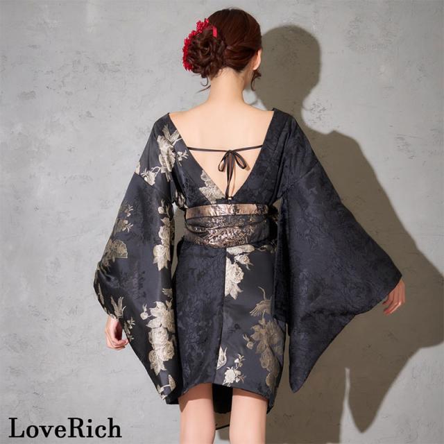 LoveRich ラブリッチ 【2点セット】和柄 鶴柄 花柄アシンメトリー ミニ 豪華 帯 花魁 着物 ドレス コスプレ ハロウィン キャバドレス [1377]_11