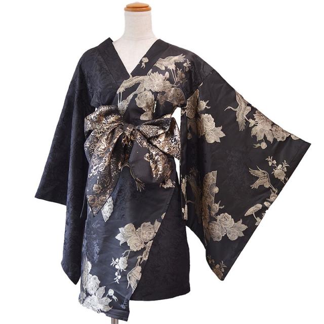 LoveRich ラブリッチ 【2点セット】和柄 鶴柄 花柄アシンメトリー ミニ 豪華 帯 花魁 着物 ドレス コスプレ ハロウィン キャバドレス [1377]_12