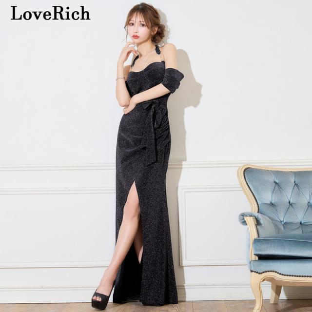 LoveRich ラブリッチ 【SMLサイズ/3カラー】ラメ入り クロスデザイン オフショル リボン スリット 美脚 美胸 ロングドレス キャバドレス [1514]_10