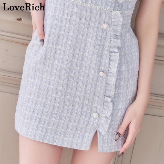 LoveRich ラブリッチ 【SMLサイズ/2カラー】ノースリーブ ショルダービジュー フリル パール ボタン スリット 美胸 タイト ミニドレス キャバドレス [1331]_11