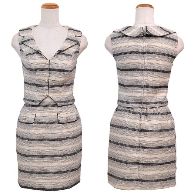 LoveRich ラブリッチ 【SMLサイズ/2カラー】ボーダー スパンコール 襟