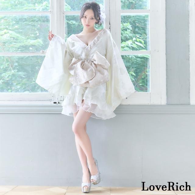 LoveRich ラブリッチ 【高級ライン】【2カラー/2点セット】蝶々柄 花柄 パールライン ミニ ふわふわ 花魁 着物 ドレス コスプレ イベント ハロウィン [1347]_2