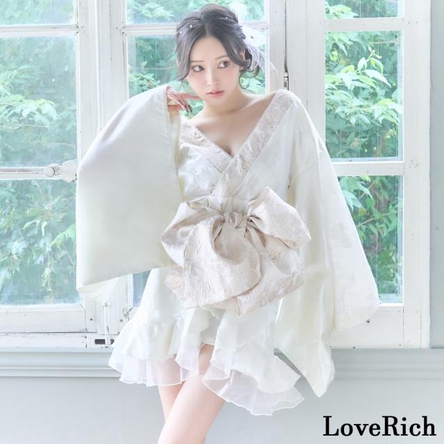 LoveRich ラブリッチ 【高級ライン】【2カラー/2点セット】蝶々柄 花柄 パールライン ミニ ふわふわ 花魁 着物 ドレス コスプレ イベント ハロウィン [1347]_3