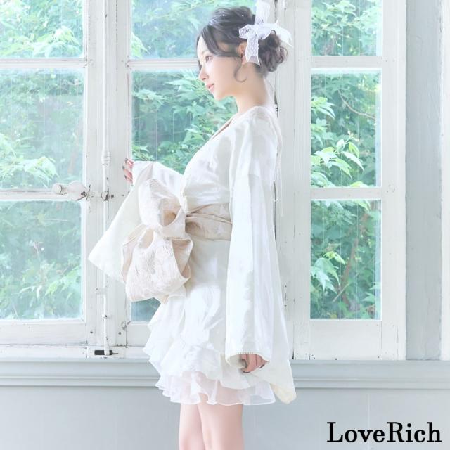 LoveRich ラブリッチ 【高級ライン】【2カラー/2点セット】蝶々柄 花柄 パールライン ミニ ふわふわ 花魁 着物 ドレス コスプレ イベント ハロウィン [1347]_12