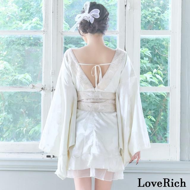 LoveRich ラブリッチ 【高級ライン】【2カラー/2点セット】蝶々柄 花柄 パールライン ミニ ふわふわ 花魁 着物 ドレス コスプレ イベント ハロウィン [1347]_13