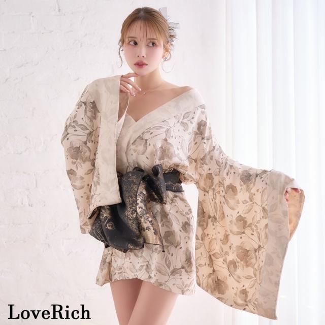 LoveRich ラブリッチ 【2点セット/2カラー】シック 花柄 和柄 オフショル ミニ 豪華 帯 リボン 花魁 着物 ドレス コスプレ イベント ハロウィン [1353]_1