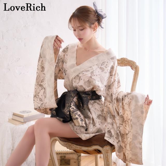 LoveRich ラブリッチ 【2点セット/2カラー】シック 花柄 和柄 オフショル ミニ 豪華 帯 リボン 花魁 着物 ドレス コスプレ イベント ハロウィン [1353]_2