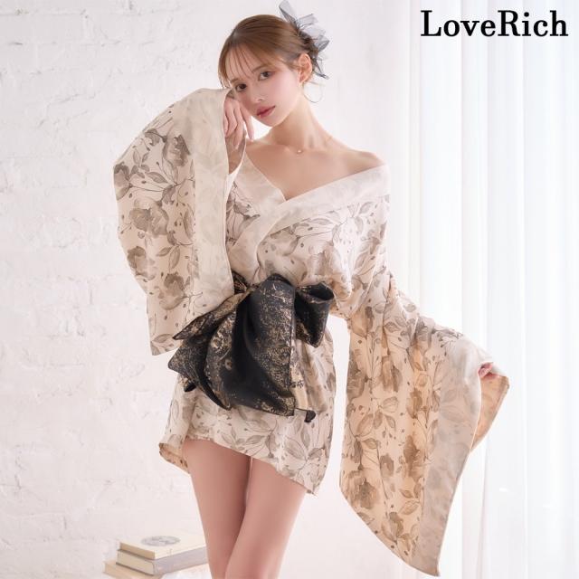LoveRich ラブリッチ 【2点セット/2カラー】シック 花柄 和柄 オフショル ミニ 豪華 帯 リボン 花魁 着物 ドレス コスプレ イベント ハロウィン [1353]_4