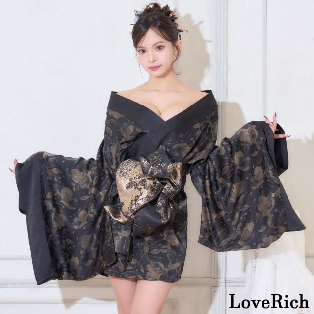LoveRich ラブリッチ 【2点セット/2カラー】シック 花柄 和柄 オフショル ミニ 豪華 帯 リボン 花魁 着物 ドレス コスプレ イベント ハロウィン [1353]_6