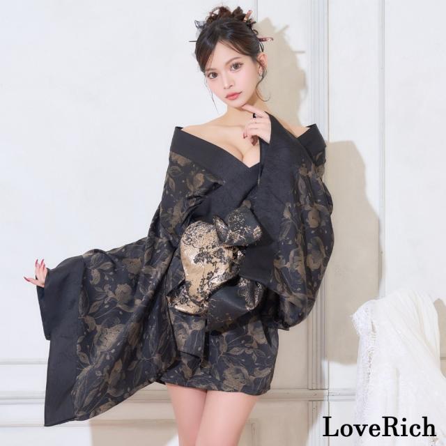LoveRich ラブリッチ 【2点セット/2カラー】シック 花柄 和柄 オフショル ミニ 豪華 帯 リボン 花魁 着物 ドレス コスプレ イベント ハロウィン [1353]_8