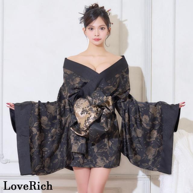 LoveRich ラブリッチ 【2点セット/2カラー】シック 花柄 和柄 オフショル ミニ 豪華 帯 リボン 花魁 着物 ドレス コスプレ イベント ハロウィン [1353]_12