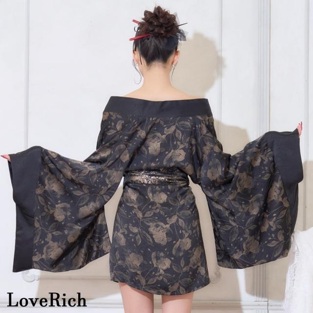 LoveRich ラブリッチ 【2点セット/2カラー】シック 花柄 和柄 オフショル ミニ 豪華 帯 リボン 花魁 着物 ドレス コスプレ イベント ハロウィン [1353]_14