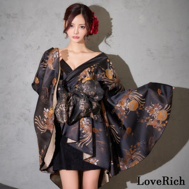 LoveRich ラブリッチ 【2点セット/2カラー】和柄 花柄 レーススカート フリル ミニ 豪華 帯 花魁 着物 ドレス コスプレ ハロウィン キャバドレス [1370]_1