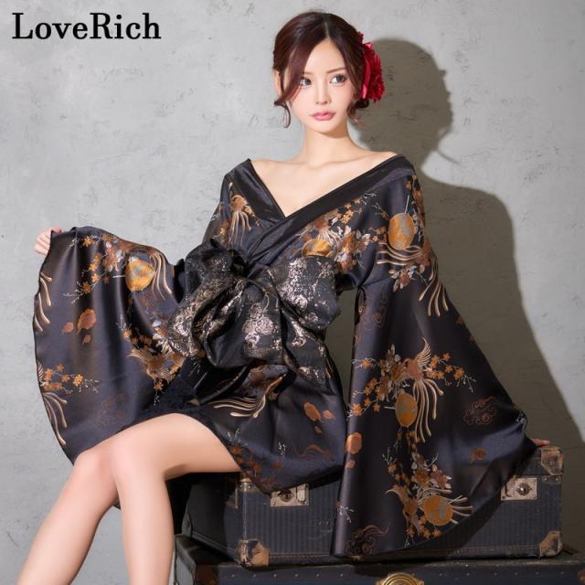 LoveRich ラブリッチ 【2点セット/2カラー】和柄 花柄 レーススカート フリル ミニ 豪華 帯 花魁 着物 ドレス コスプレ ハロウィン キャバドレス [1370]_2