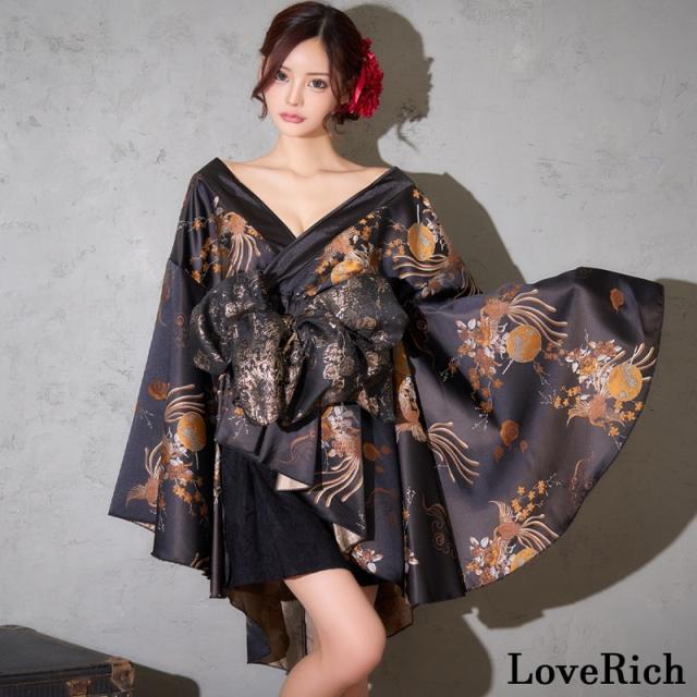 LoveRich ラブリッチ 【2点セット/2カラー】和柄 花柄 レーススカート フリル ミニ 豪華 帯 花魁 着物 ドレス コスプレ ハロウィン キャバドレス [1370]_4