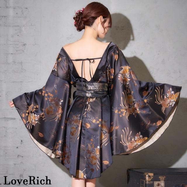 LoveRich ラブリッチ 【2点セット/2カラー】和柄 花柄 レーススカート フリル ミニ 豪華 帯 花魁 着物 ドレス コスプレ ハロウィン キャバドレス [1370]_16