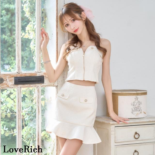 LoveRich ラブリッチ 【SMLサイズ/2カラー】花柄ツイード キャミソール フロントファスナー セットアップ ショルダービジュー ミニドレス キャバドレス [1383]_1