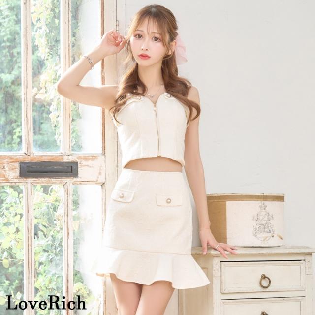 LoveRich ラブリッチ 【SMLサイズ/2カラー】花柄ツイード キャミソール フロントファスナー セットアップ ショルダービジュー ミニドレス キャバドレス [1383]_5
