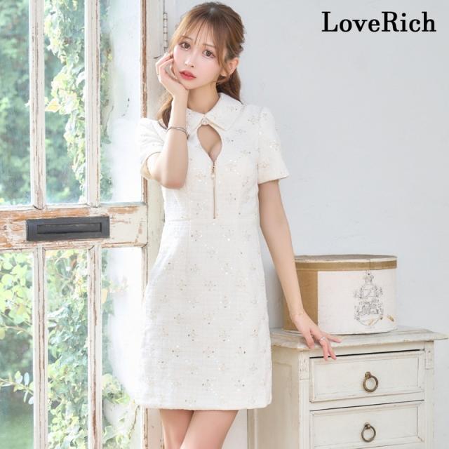 LoveRich ラブリッチ 【SMLサイズ/2カラー】襟付き スパンコール パールファスナー ボタン 襟付き 袖あり 背中隠し 美胸 タイト ミニドレス キャバドレス [1385]_5