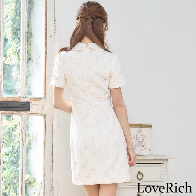 LoveRich ラブリッチ 【SMLサイズ/2カラー】襟付き スパンコール パールファスナー ボタン 襟付き 袖あり 背中隠し 美胸 タイト ミニドレス キャバドレス [1385]_11