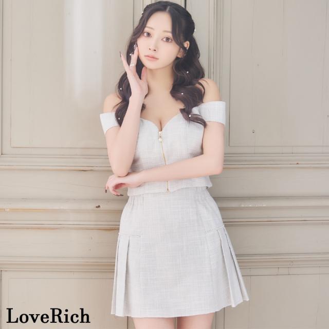 LoveRich ラブリッチ 【SMLサイズ】セットアップ キャミソール オフショル フロントファスナー パールライン 美胸 タイト ミニドレス キャバドレス [1387]_1