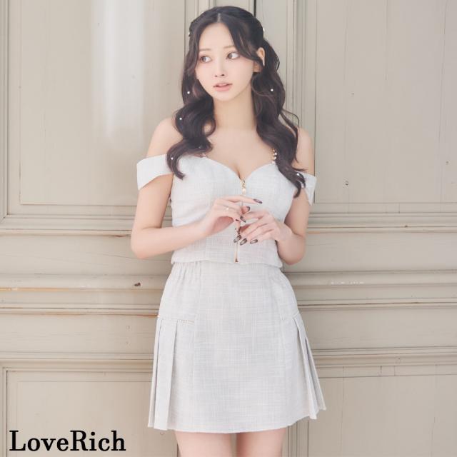 LoveRich ラブリッチ 【SMLサイズ】セットアップ キャミソール オフショル フロントファスナー パールライン 美胸 タイト ミニドレス キャバドレス [1387]_4