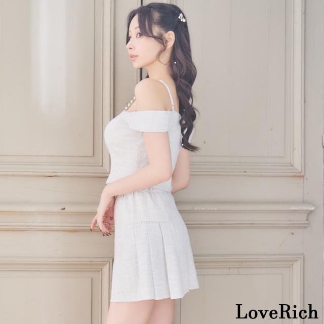 LoveRich ラブリッチ 【SMLサイズ】セットアップ キャミソール オフショル フロントファスナー パールライン 美胸 タイト ミニドレス キャバドレス [1387]_8