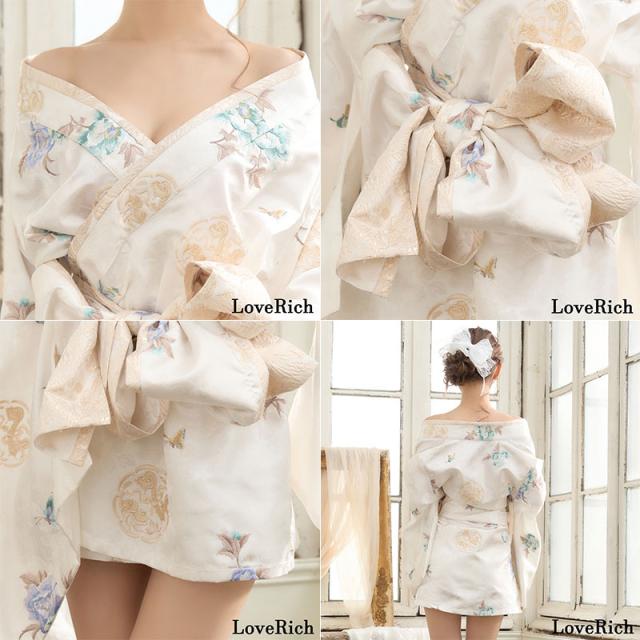 LoveRich ラブリッチ 【4カラー/2点セット】こだわり花柄刺繍 和柄 オフショル ミニ 豪華 帯 リボン 花魁 着物 ドレス コスプレ イベント ハロウィン [1388]_18