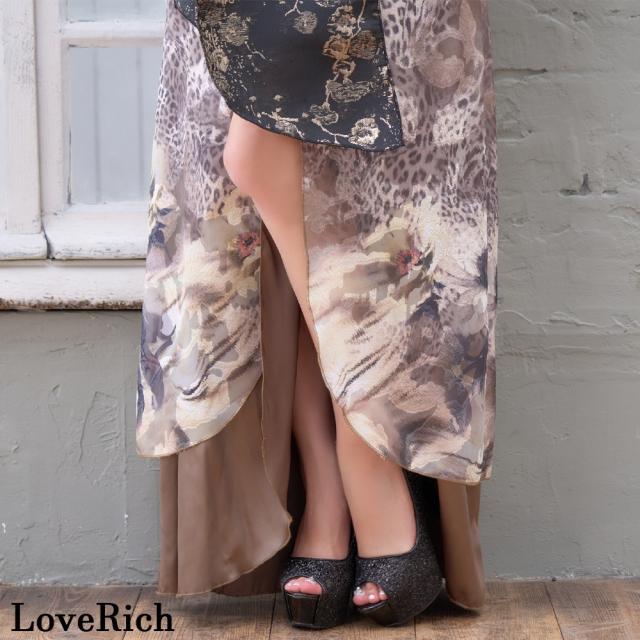 LoveRich ラブリッチ 【高級ライン】【2カラー/2点セット】ヒョウ柄 花柄 スリット ロング オフショル 豪華 花魁 着物 ドレス コスプレ イベント [1501]_11