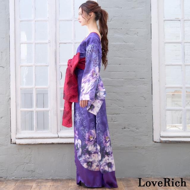 LoveRich ラブリッチ 【高級ライン】【2カラー/2点セット】ヒョウ柄 花柄 スリット ロング オフショル 豪華 花魁 着物 ドレス コスプレ イベント [1501]_12